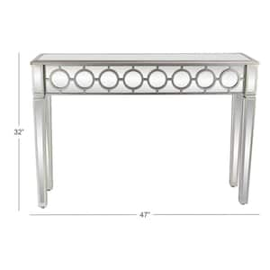 47 in. Silver Extra Large Rectangle Glass Mirrored Geometric Console Table with Circular Panel Inlay