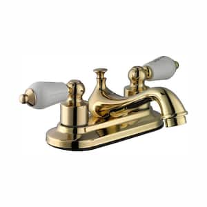 Teapot 4 in. Centerset 2-Handle Low-Arc Bathroom Faucet in Polished Brass