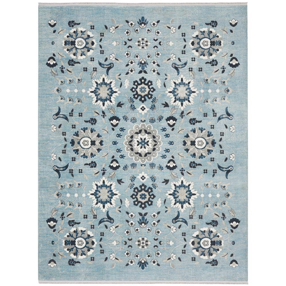 Nourison Lennox Light Blue Grey 8 ft. x 10 ft. Botanical Transitional ...