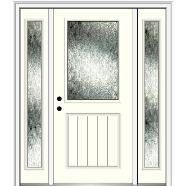 MMI Door 60 in. x 80 in. Right-Hand Inswing Rain Glass Alabaster Fiberglass Prehung Front Door on 4-9/16 in. Frame