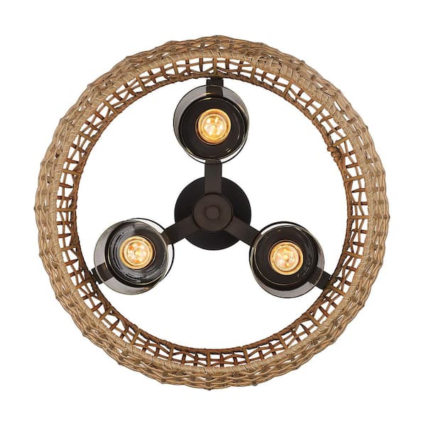 Golden Lighting - Piper 3-Light Natural Black Outdoor Semi-Flush Mount Light with Maple All-Weather Wicker Shade