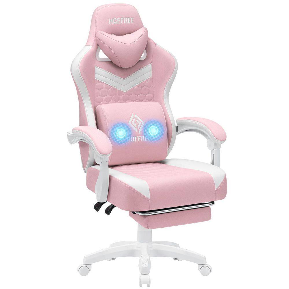 Fabric Reclining Ergonomic Gaming Chair in Pink/White with Vibration Lumbar Pillow and Footrest price history on PriceWatchPro