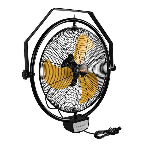 Edendirect 20 in. 3-Speed Oscillating High Velocity Yellow Wall Mount Fan with Powerful 1/5 HP Motor, Manual and Remote Control