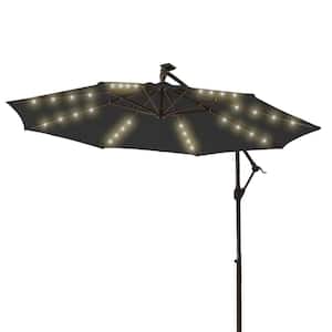 10 ft. Solar LED Offset Hanging Umbrella Cantilever Patio Umbrella with Tilt Adjustment and Fade Resistant in Carbon
