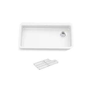 Cairn Matte White Solid Surface 33 in. Single Bowl Undermount Kitchen Sink