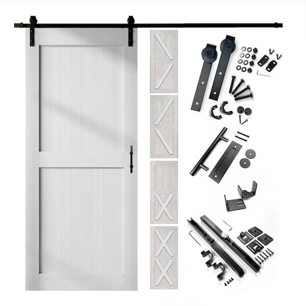 60 in. x 80 in. 5-in-1 Design White Solid Pine Wood Interior Sliding Barn Door with Hardware Kit, Non-Bypass