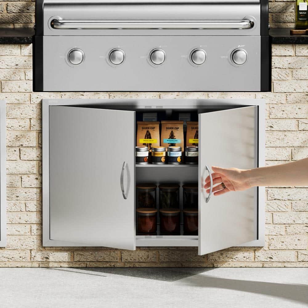 Stainless Steel Double BBQ Access Door with Hooks