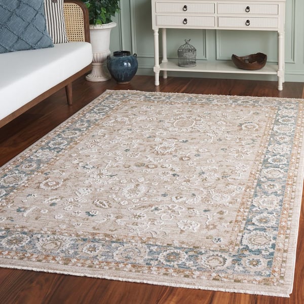 Finley 9 ft. x 12 ft. Blue/Beige Oriental Border Area Rug