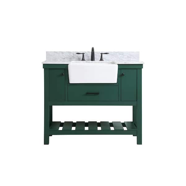 Unbranded Simply Living 42 in. W x 22 in. D x 34.125 in. H Bath Vanity in Green with Carrara White Marble Top
