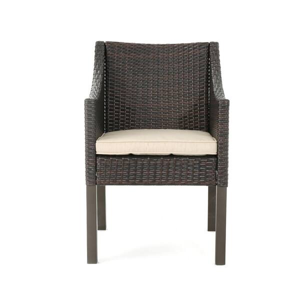 Noble House Antibes Multi Brown Armed Wicker Outdoor Dining Chair With Beige Cushions 4 Pack 66863 The Home Depot Noble House Antibes Multi Brown Armed, Patio Furniture Reno Depot