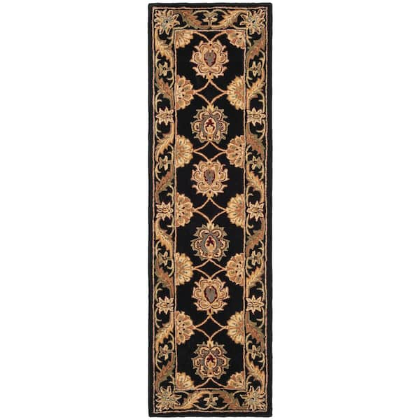 SAFAVIEH Heritage Black 2 ft. x 14 ft. Floral Geometric Border Runner Rug