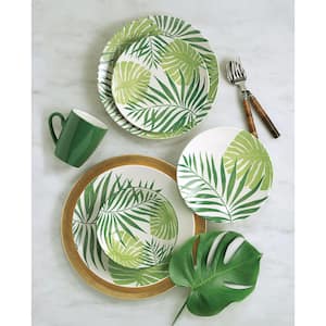 Palm Leaf 16-Piece Casual Green Ceramic Dinnerware Set (Service for 4)