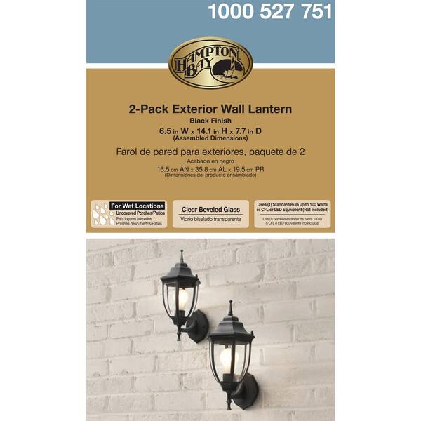 Hampton Bay 1-Light Black Outdoor Wall Lantern Sconce with Clear 