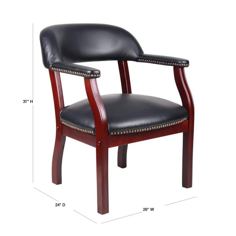 Elegant Mahogany Wood & Black Faux Leather Upholstered Arm Chair