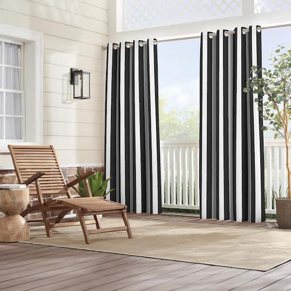 Sunbrella Cabana Black/White  Classic Stripe  Acrylic 50 in. W x 96 in. L Room Darkening Single Outdoor Grommet Panel