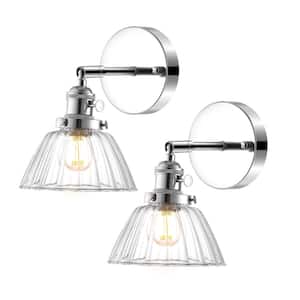 1-Light Nickel Wall Sconces, Modern Bedside Wall Mount Lamps with Petal Shape Clear Glass Shade (2-Pack)
