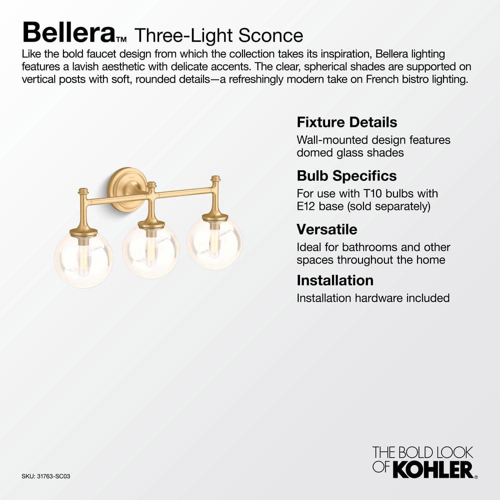 Bellera 22" Matte Black Transitional 3-Light Sconce
