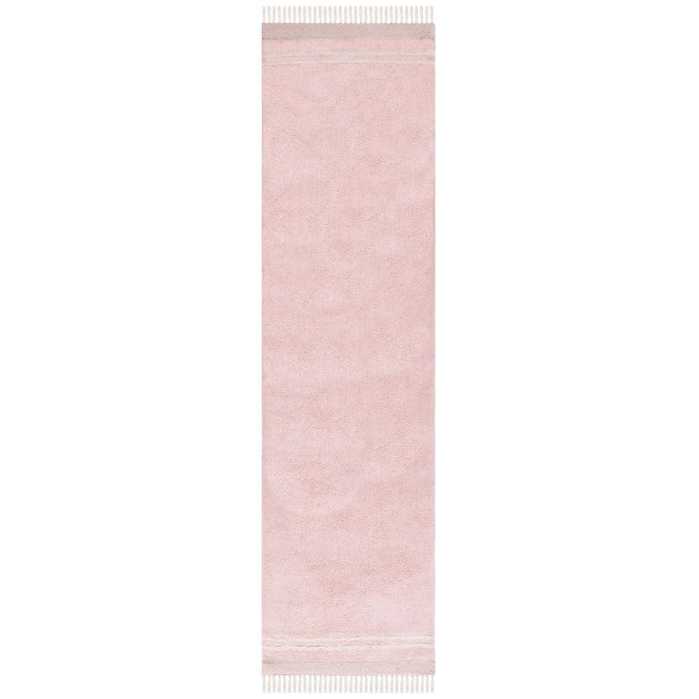 Pink and Ivory Cotton Reversible Runner Rug, 2'3" x 9'