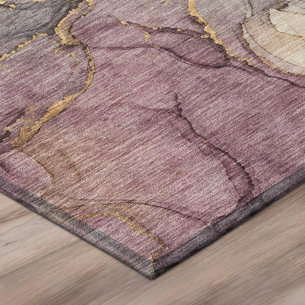 Chantille Machine Washable Indoor/Outdoor Abstract ACN3119 Plum 8 ft. x 8 ft. Round Rug