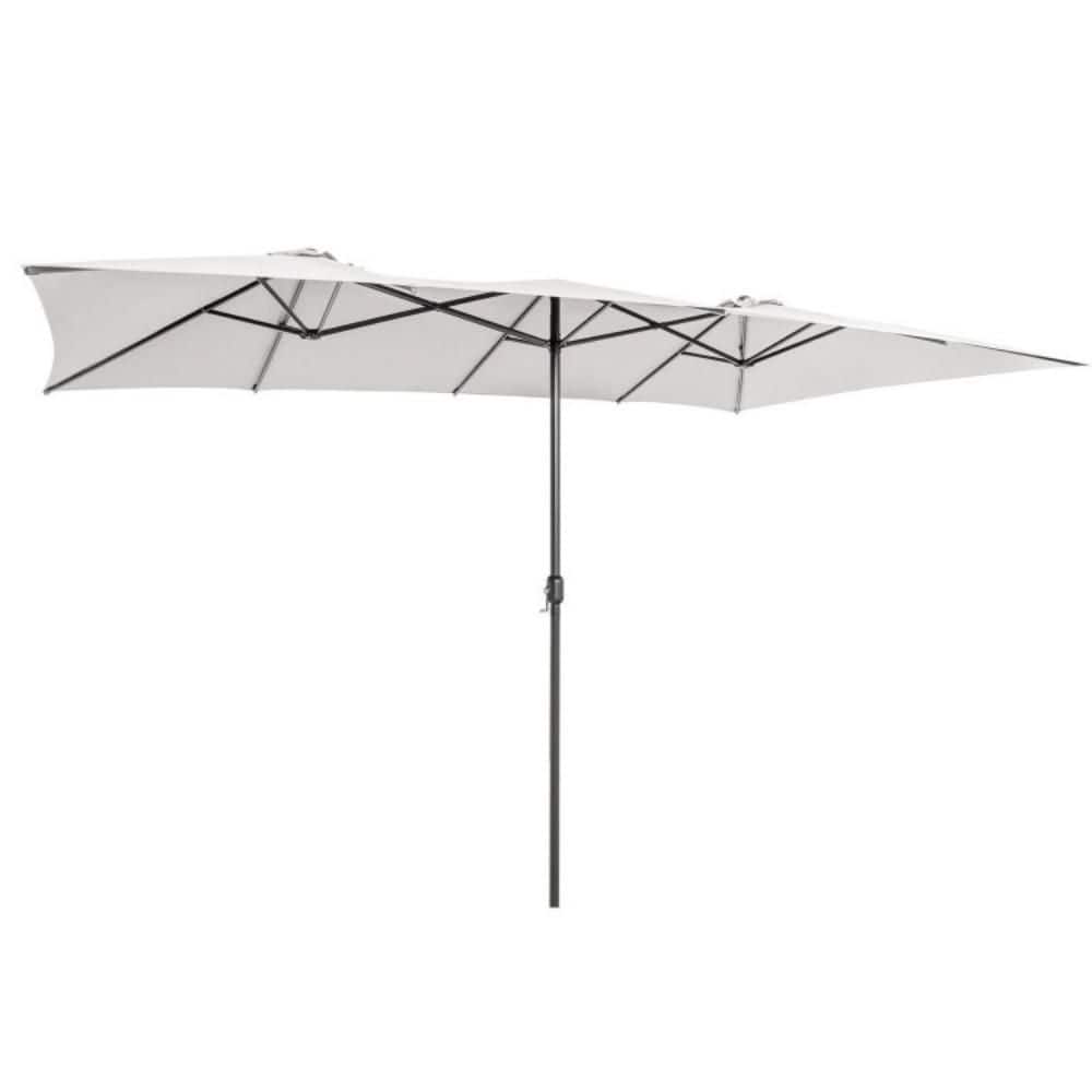 Kadehome 15 ft. Metal Market Patio Umbrella in Beige with Crank Handle and Vented Tops