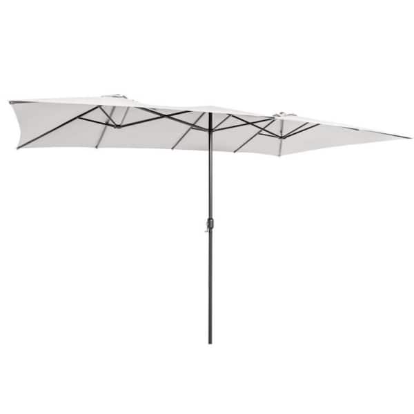 Kadehome 15 ft. Metal Market Patio Umbrella in Beige with Crank Handle and Vented Tops