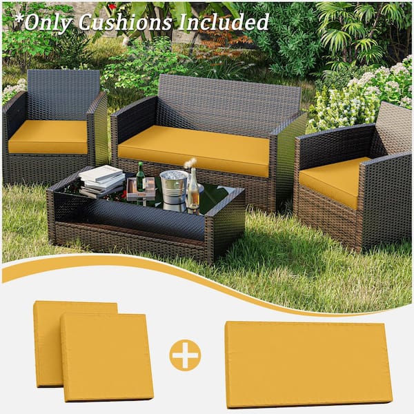 36 in. x 18 in. (3-Piece) Outdoor Patio Replacement Seat Cushions Fit for Loveseat Lounge Chair Furniture Yellow