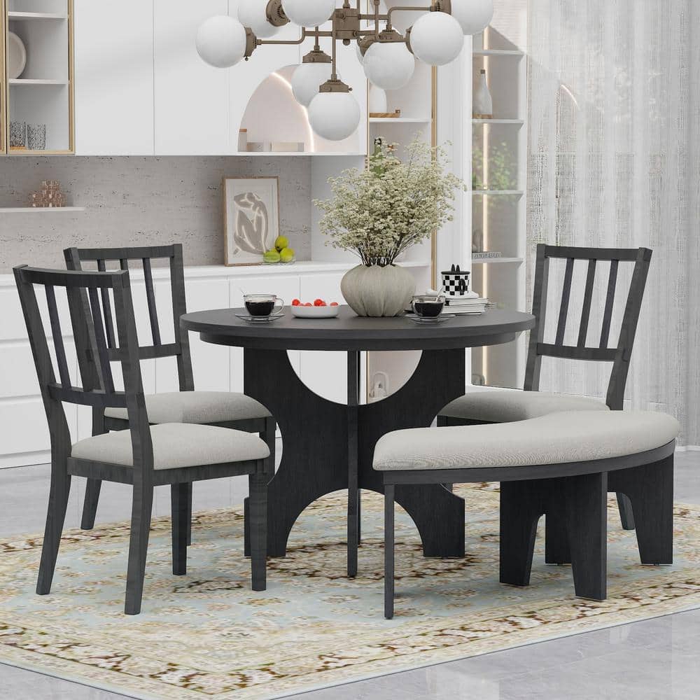 Harper & Bright Designs 5-Piece Gray Round MDF Dining Table Set with 3 ...