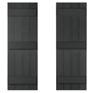 14 in. x 54 in Recycled Plastic Board and Batten Stonecroft Shutter Pair in Black