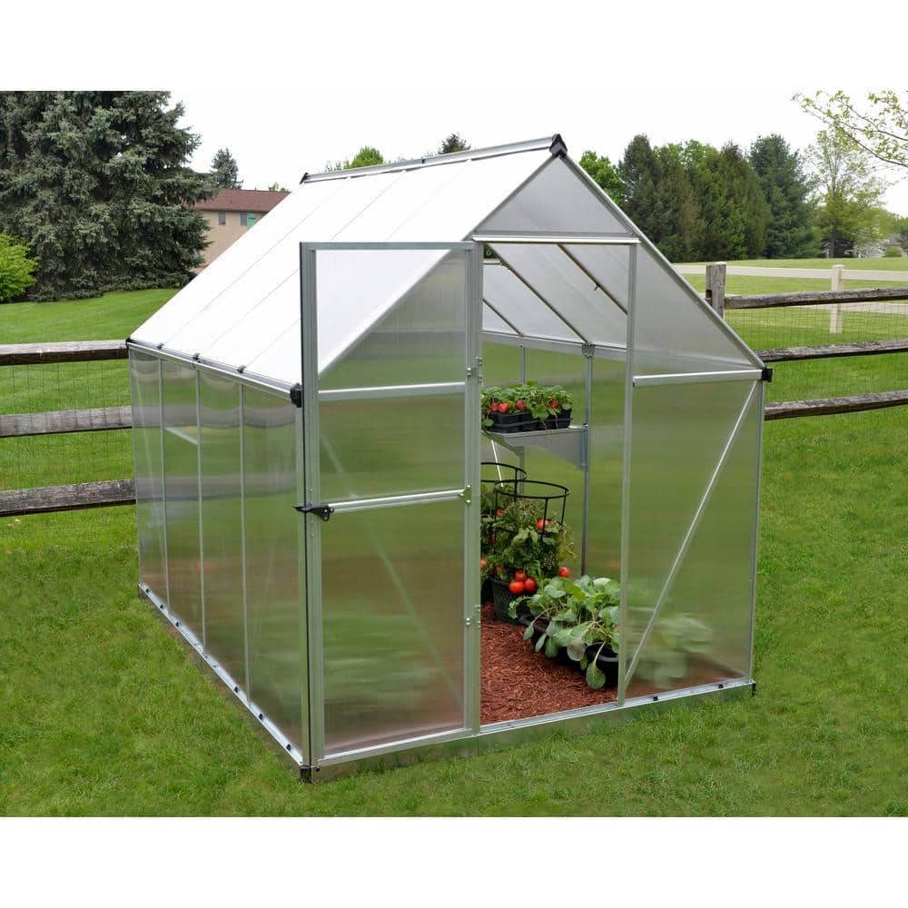 Silver Polycarbonate Aluminum Frame Walk-In Greenhouse 6' x 8'