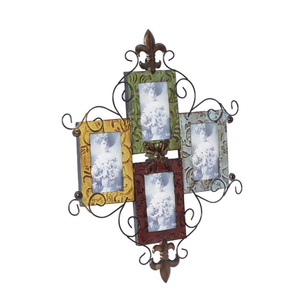 Multi-Colored Iron Scroll Wall Photo Frame with Floral Motif