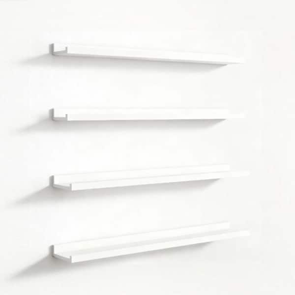 36 in. W x 4.4 in. D Floating Picture Ledge Shelves for Wall Set of 4, Wall Shelves w/ Lip, Decorative Wall Shelf, White