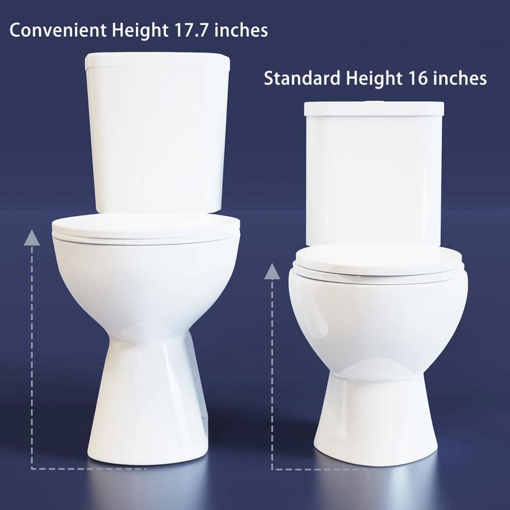 19 in. Tall White Ceramic Two-Piece Dual Flush Toilet