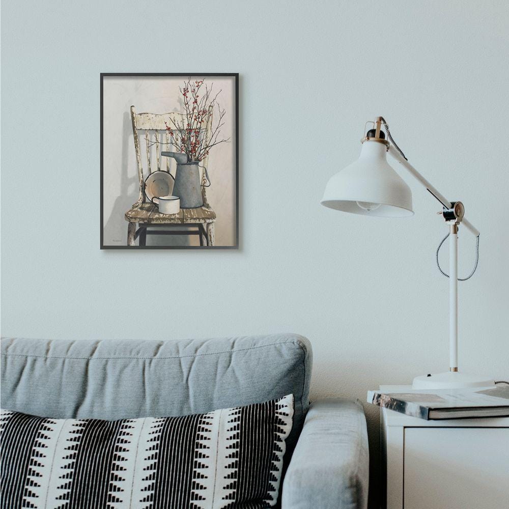 Vintage Rustic Chair and Jug Framed Canvas Art