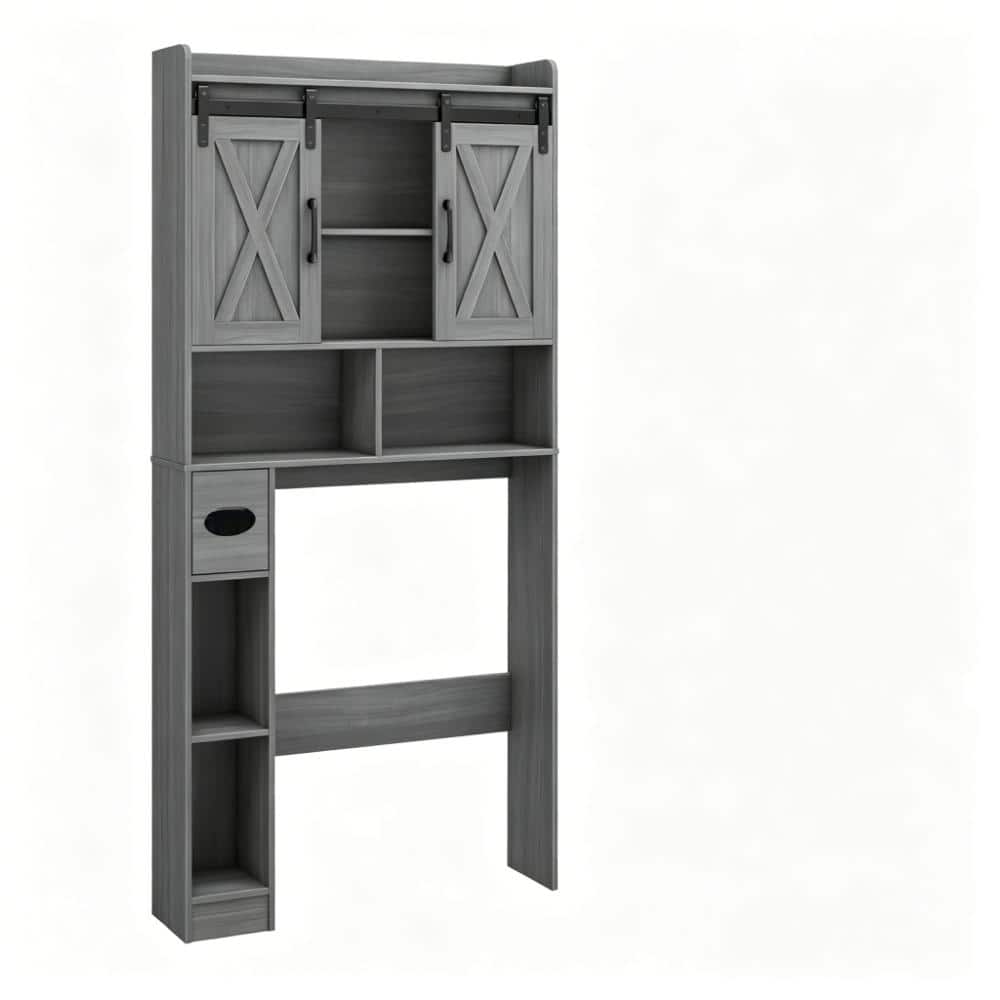 32.29 in. W x 67.79 in H x 7.71 in. D Wood in Gray Over The Toilet Storage Cabinet with Sliding Door price history on PriceWatchPro