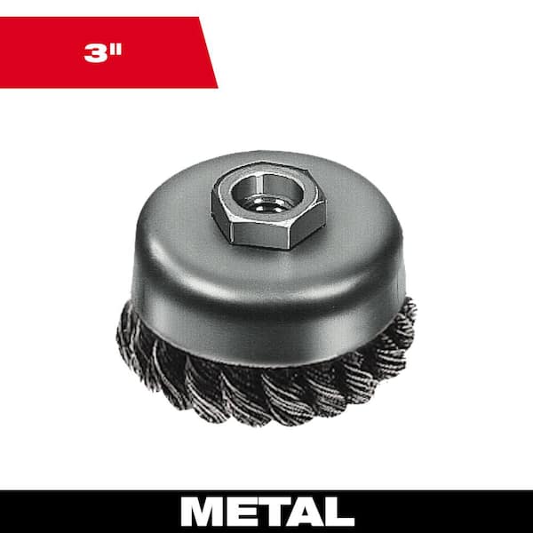 Milwaukee 3 in. Carbon Steel Knot Wire Cup Brush 48-52-5040 - The Home Depot