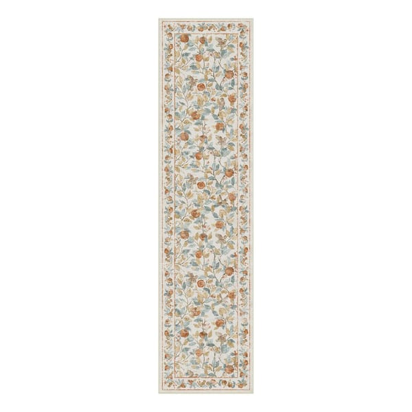 Pomegranate 2 ft. X 8 ft. Beige Floral Runner Rug