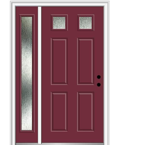MMI Door 50 in. x 80 in. Left-Hand/Inswing Rain Glass Burgundy Fiberglass Prehung Front Door on 4-9/16 in. Frame