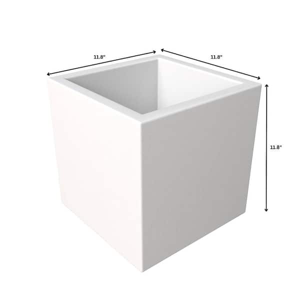 Fern Indoor/Outdoor Square Planter Pot in Fiberstone Modern Garden Flower Pot With Drainage Holes (White, 12 in. Wide)