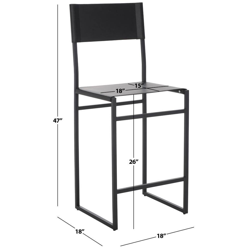 Layne Black Leather and Metal Minimalist Counter Stool