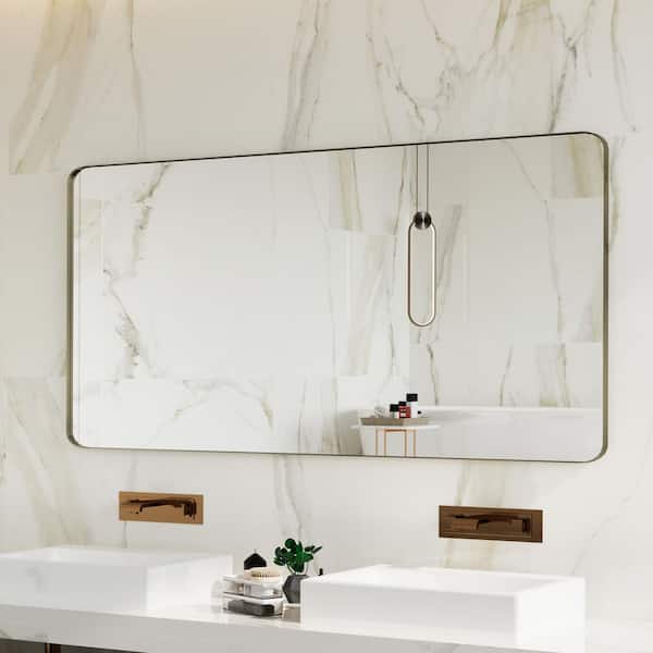 72 in. W x 40 in. H Premium Aluminum Framed Rectangular Bathroom Vanity Wall Mirror in Bronze