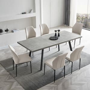 78.7 in. Rectangle Mid-Century Extendable Kitchen Table for Dining Room with 4 Steel Legs and 6 Beige Solid Back Chairs