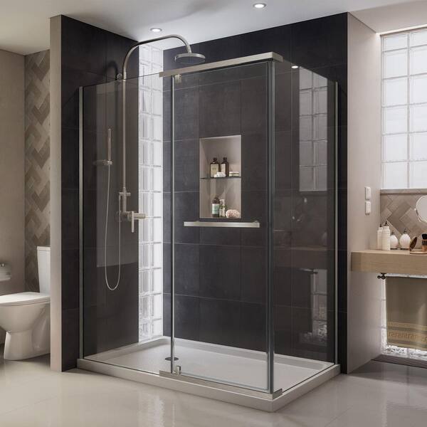 DreamLine Quatra 32-5/16 in. x 46-5/8 in. x 72 in. Semi-Frameless Corner Pivot Shower Enclosure in Brushed Nickel