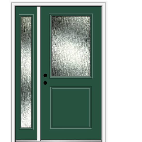 MMI Door 50 in. x 80 in. Right-Hand/Inswing Rain Glass Hunter Green Fiberglass Prehung Front Door on 4-9/16 in. Frame