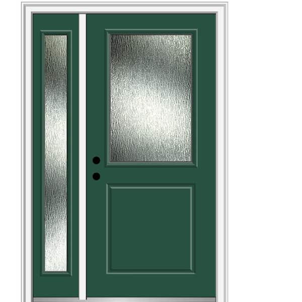 MMI Door 48 in. x 80 in. Right-Hand/Inswing Rain Glass Hunter Green Fiberglass Prehung Front Door on 6-9/16 in. Frame