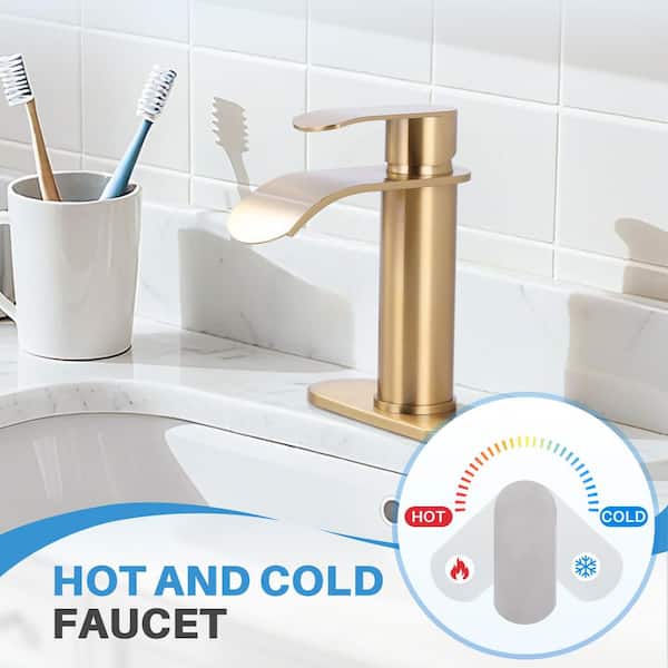 Simple Waterfall Method AFINION Single Handle Single Hole Bathroom Faucet with Deckplate and ...