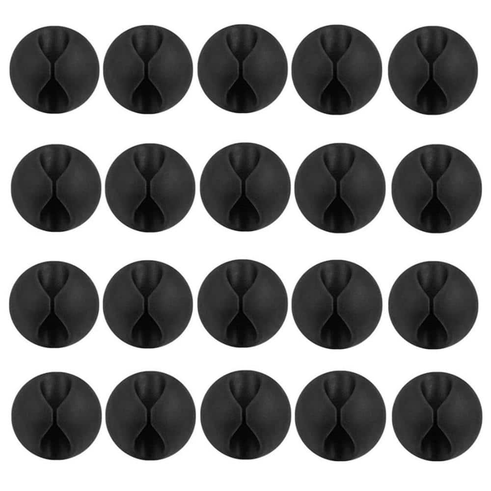 20 Pack Black Silicone Self-Adhesive Cable Clip Holders for Desk, Home, Office and Car Cord Management
