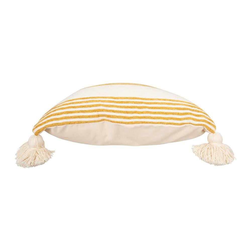 Plush Square Space-Themed Cotton Cushion with Mustard Tassels