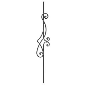 39-3/8 in. x 9/16 in. x 6.625 in. W Wrought Iron Round Bar Dual Center Scroll with A Scroll Overlay Picket