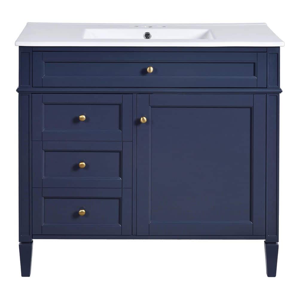 36 in. Freestanding Blue Bath Vanity with White Ceramic Sink Top 2 Drawers and a Tip-out Drawer price history on PriceWatchPro