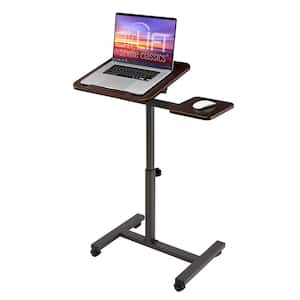 26 in. Walnut Tilting Sit-Stand Computer Desk Cart with Mouse Pad Table